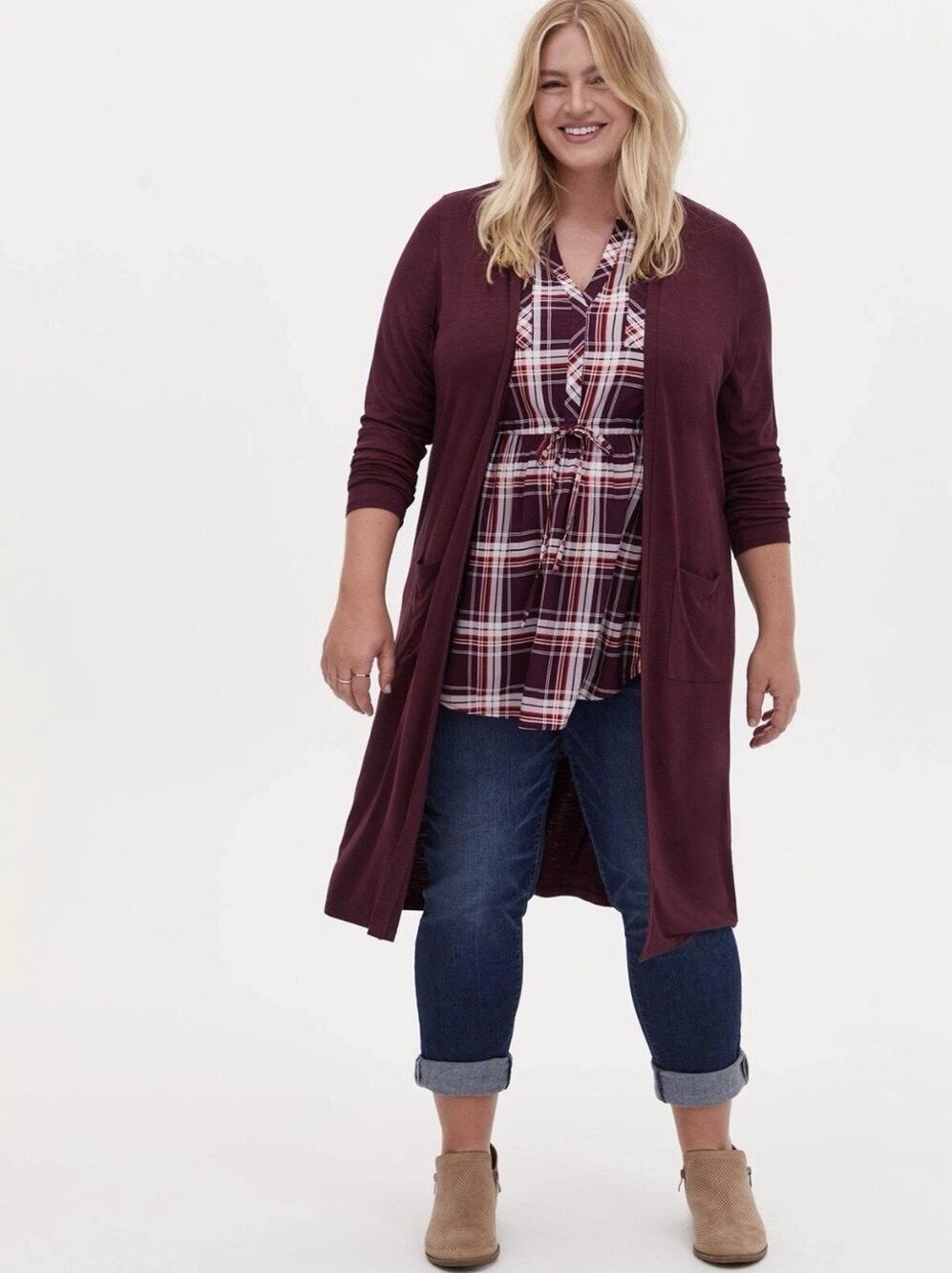 Torrid Super Soft Slub Duster Burgundy Women’s Size 2 (2X) Open Cardigan